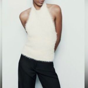 Zara Chic Fuzzy Halter Top Size M
